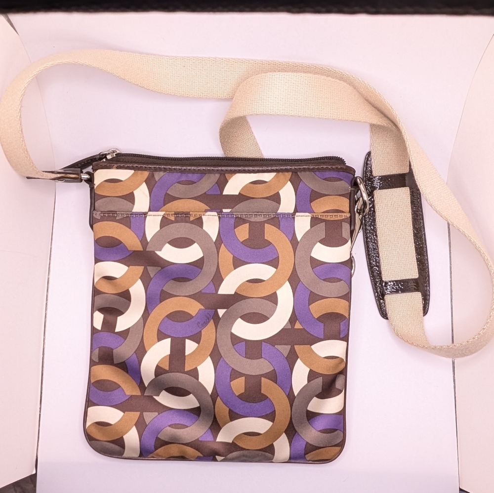 Coach Madison Signature Op Art Chainlink Multicolor Crossbody Chestnut/ Purple - Picture 4 of 11